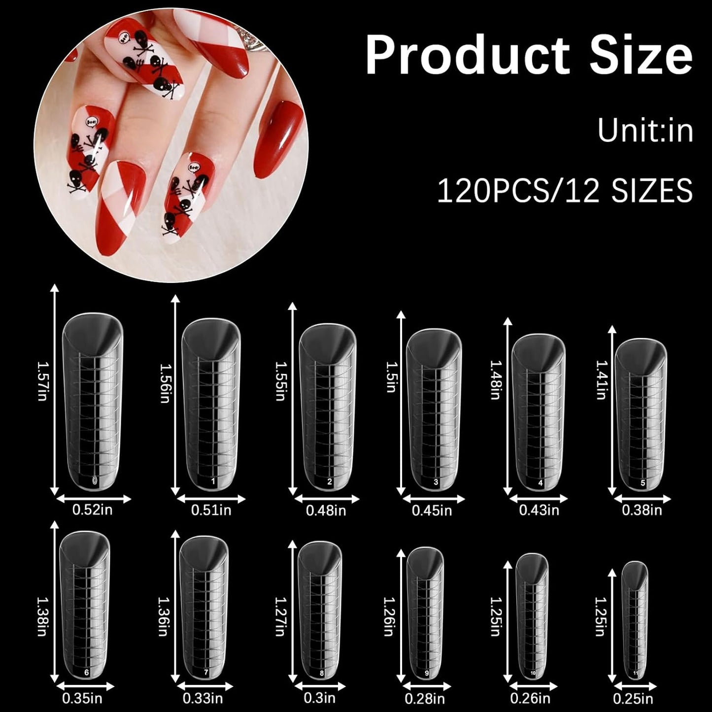 120 Pcs Poly Extension Gel Dual Nail Forms Nail Molds With Scale Builder Coffin Nail for Gel Manicure Nail Art Design Salon DIY at Home (Long Dual Nail Forms Set)