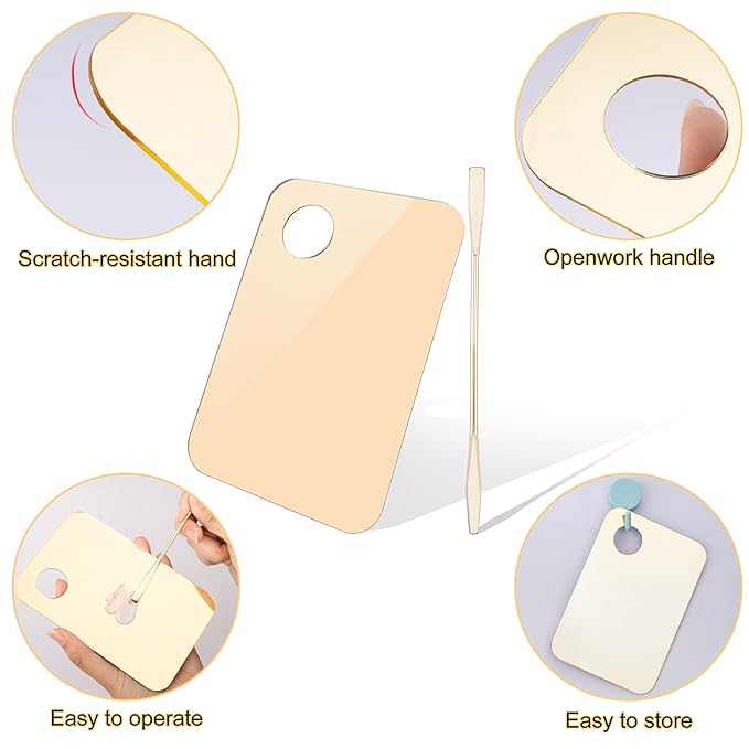 Acrylic Cosmetic Makeup Palette, Makeup Mixing Tray with Makeup Spatula Metal Mirror for Beauty Salon Color Cream Liquid Foundation Mixing Palette (2 Pcs Gold palettes)