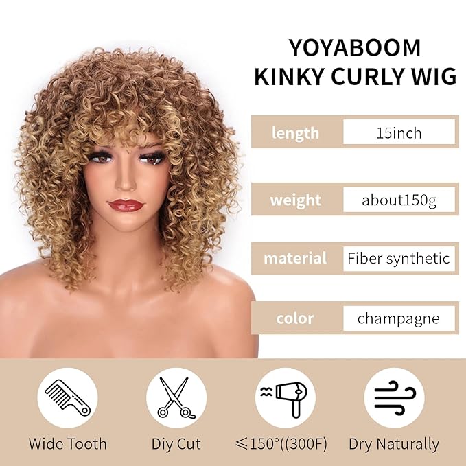 Afro Wig 15 Inch Black Women Afro Wigs African Curly Wigs Elastic Fluffy Wigs Synthetic Hair Suitable for Cosplay Daily and Party