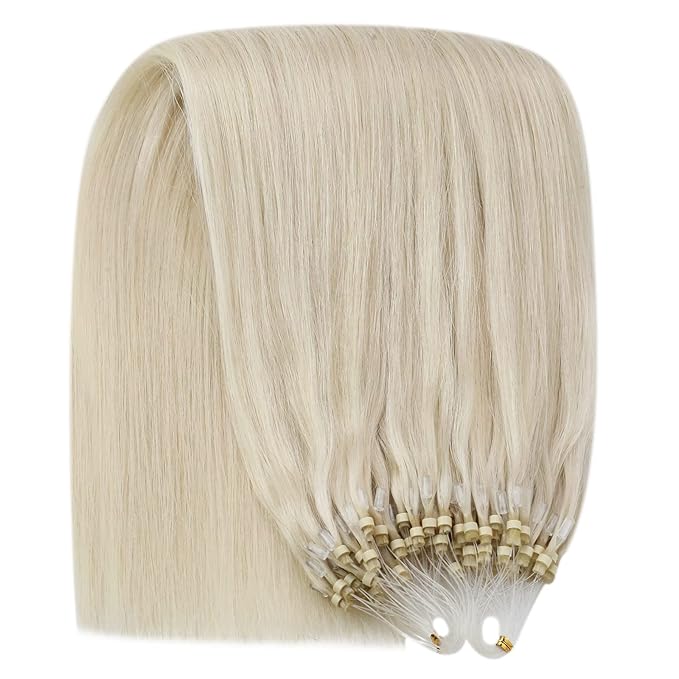 YoungSee Micro Link Hair Extensions Human Hair Blonde 20 Inch Microbead Hair Extensions Human Hair Platinum Blonde 50g Micro-Loop Hair Extension Blond 50s 50g for Daily Confidence Boost
