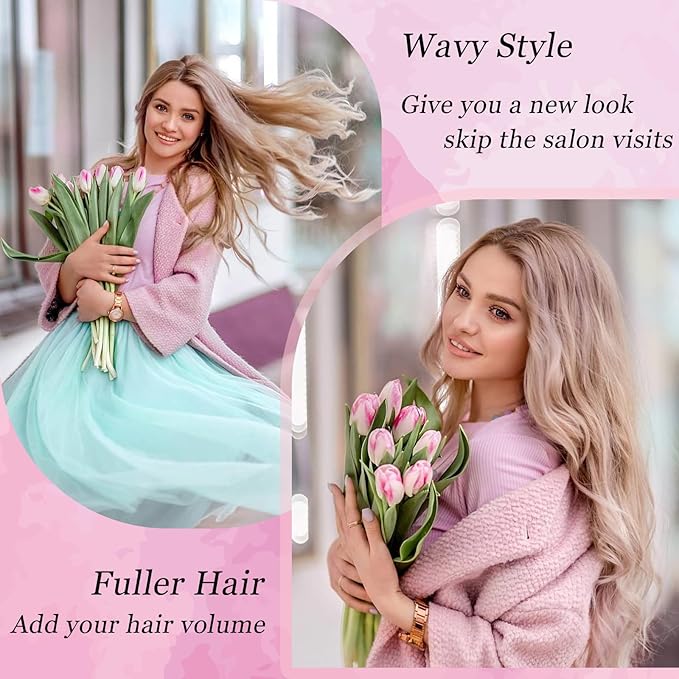 Hair Topper, 360° 3D Hair Toppers for Women with Thinning Crown, 20 Inch Long Wavy Curly Hair Pieces Clip in Bangs (Highlights Champagne Blonde with Brown Root, 20 inch, Side Bangs)