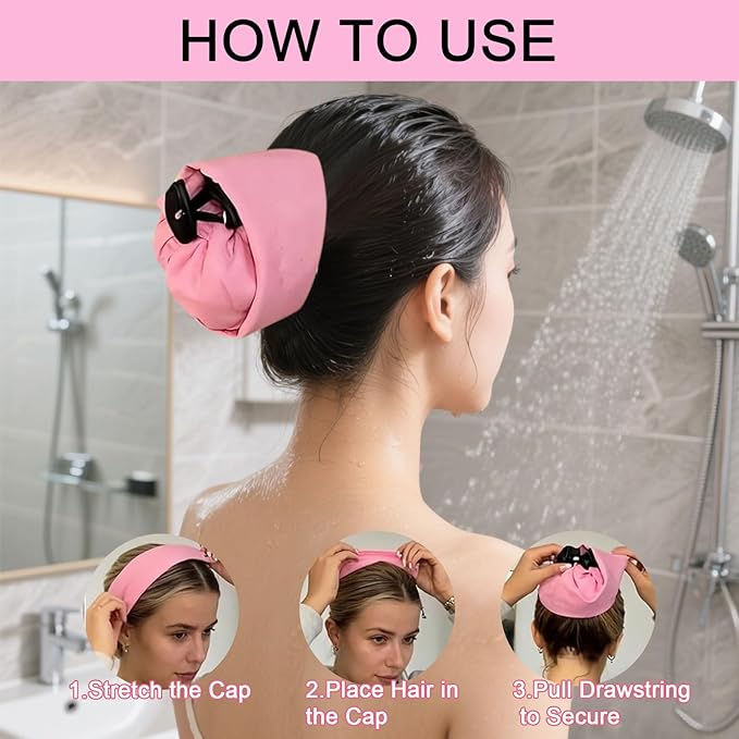 Waterproof Hair Sleeve for Long Hair, Crown Washing Shower Cap Ponytail, Reusable Adjustable, Quick Root Refresh for Shower Gym Travel Pool Beach, Time Saver (Pink+Blue, 2PC)