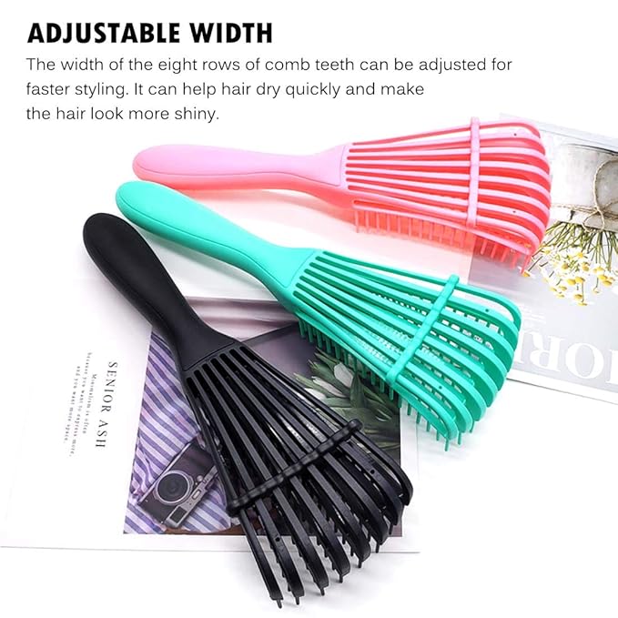 Detangling Brush for Textured 3a to 4c Kinky, Wavy, Curly, Coily Hair - Scalp Massager Comb for Afro, African Hair (2 pcs, Green-Pink)