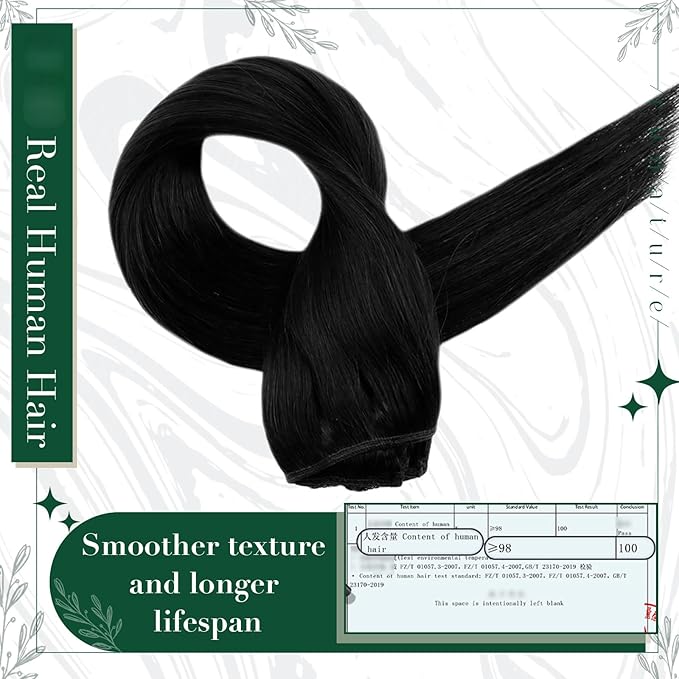 RUNATURE Black Clip in Hair Extensions, Real Human Hair Clip in Extensions, Short Hair Extensions Clip Ins 12 Inch, Remy Natural Hair, Easy To Apply, 50g 3pcs #1B Off Black