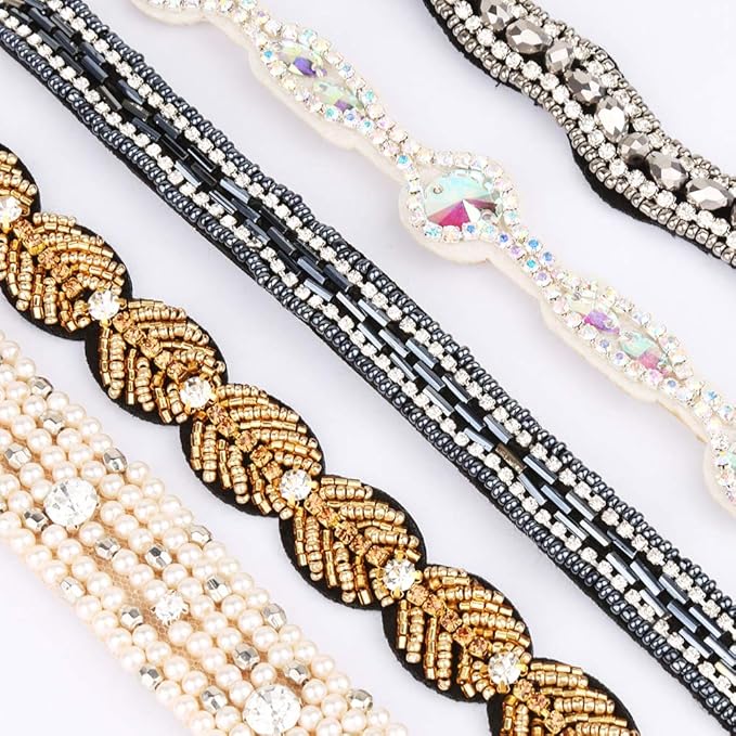 Teenitor 5pcs Rhinestone Beaded Headbands, No Slip Jeweled Head Wraps Women Girls Hair Headbands