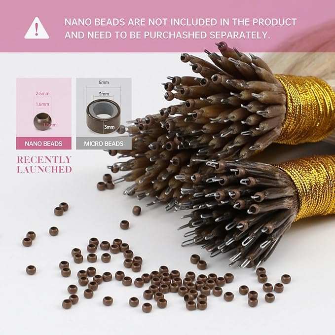 YoungSee Nano Ring Hair Extensions Red Nano Beads Hair Extensions Human Hair 22 inch Nano-tip Extension Red Nanolink Remy Hair Colored for Holiday Dinners 25g 25s