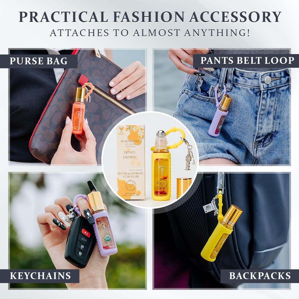 Honey Jasmine Organic Nail Cuticle Oil Pen with Jojoba, Coconut MCT, and Rosehip for Nail Hydration, Growth & Strength, Travel Size Keychain(0.34 Fl Oz)