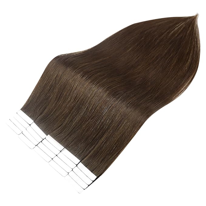 Full Shine Real Human Hair Extensions Tape in 16 Inch Soft Natural Hair Extensions Color 4 Medium Brown Seamless Tape in Human hair 100 Gram Double Sided Hair Tape 40 Pcs Add volume