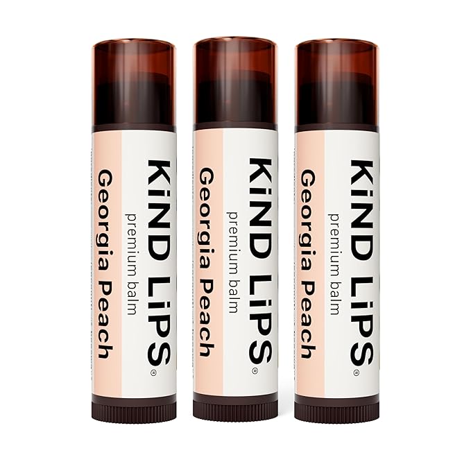 Kind Lips Lip Balm - Nourishing & Moisturizing Lip Care with Shea Butter, Beeswax & Vitamin E | Georgia Peach Flavor | 0.15 Oz (Pack of 3)
