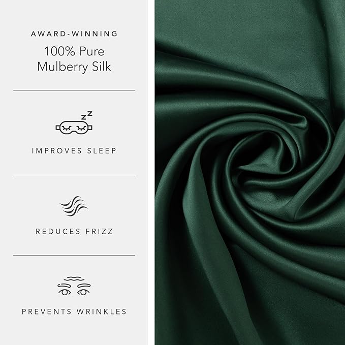 Fishers Finery 19mm 100% Pure Mulberry Silk Pillowcase, Quality Tested (Dark Green, K)