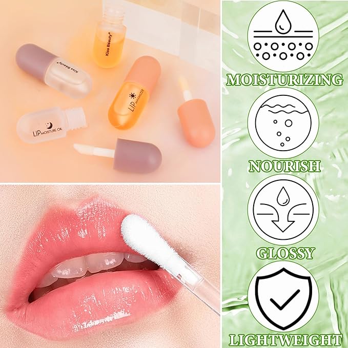 Lip Plumper Set,Lip Plumper Oil Gloss Moisturizing Lip Plumper Lip Care Serum,Hydrating Plump Gloss Reduce Fine Lines,Lip Plumper for Day & Night Use Set B（2Pcs）