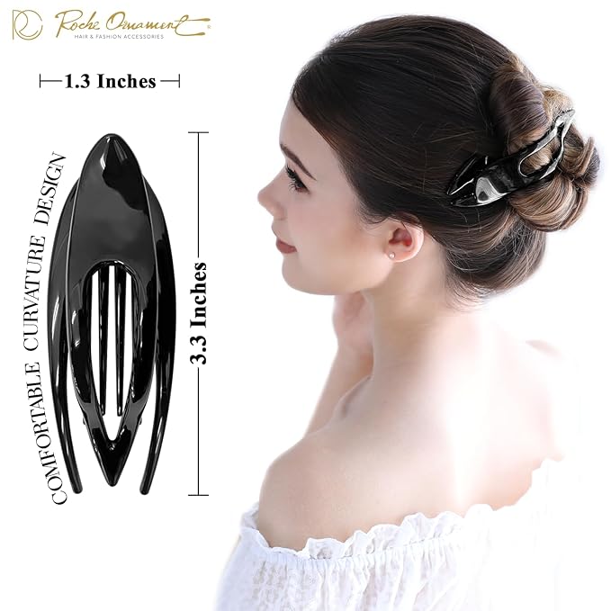 RC ROCHE 6 Pcs Flat Hair Clips Big Claw for Thick Hair French Duckbill Women No Slip Side Slide Curved Alligator Concord Strong Grip Hold Volume Lay Down Clamp, Small Black