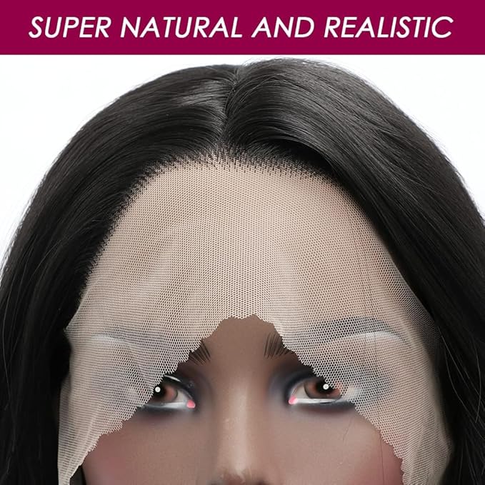 Long Black Synthetic Lace Front Wig Heat Resistant Body Wave Lace Front Wavy Wigs Free Part Natural Hair Wig for Women 24 Inch Fashion Glueless (24 Inch)