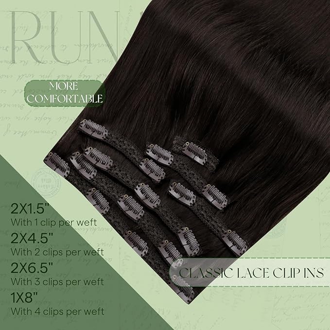 RUNATURE Real Human Hair Clip in Extensions, Brown Hair Extensions Clip Ins, Long Clip in Hair Extensions 20 Inch, Double Weft Remy Natural Hair, Add Hair Length, 120g 7pcs #2 Dark Brown