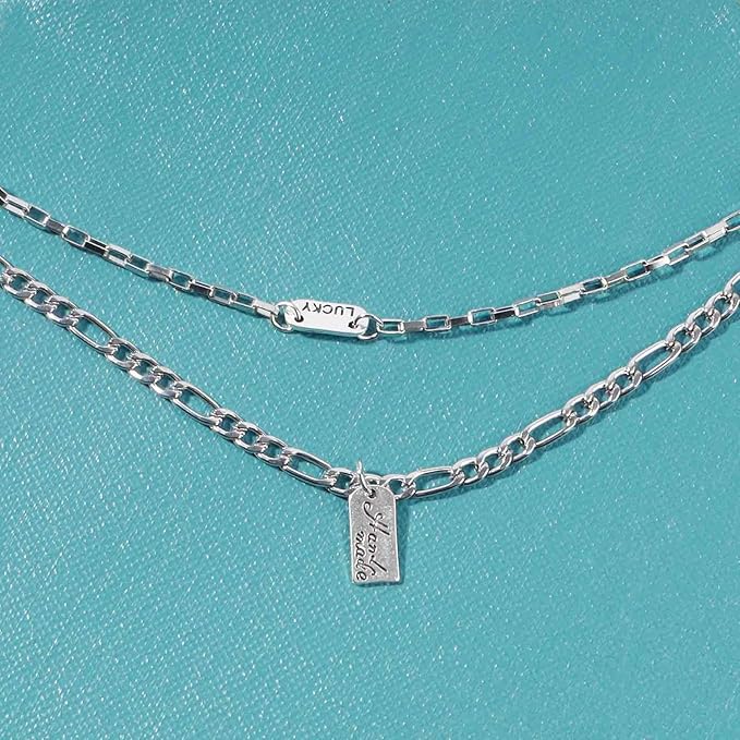 Boho Layered Silver Bar Necklace Choker Figaro Chain Necklace Vintage Layering Link Chain Necklace Geometric Necklace Jewelry for Women and Girls