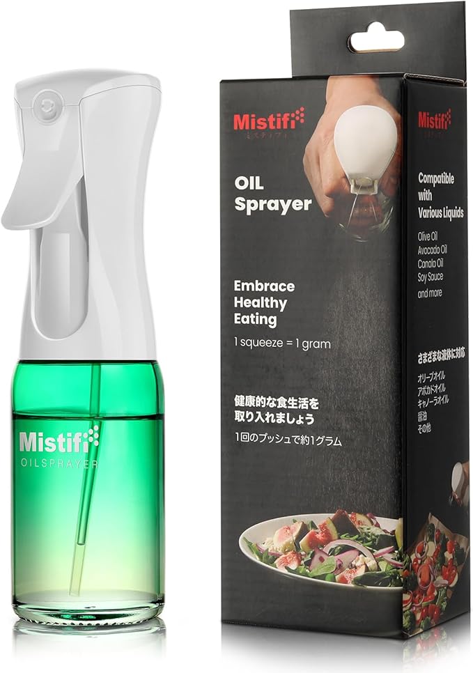 Mistifi Oil Sprayer 150ml glass bottle. Upgraded Version.Fine Mist Spray Bottle for Air Fryer, Olive Oil, Avocado Oil, Healthy Nonstick Frying, Commercial & Home Kitchen Use　(PS640)