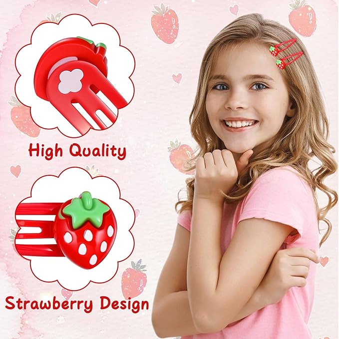 Sibba Strawberry Hair Clip 20 PCS Red Metal Snap Fruit Hair Clips Head Barrettes Fruit Bow Clips Strawberries Head Ring Tie Cute Strawberry Accessories for Girls Women Teens Gifts (2.05×0.73in)