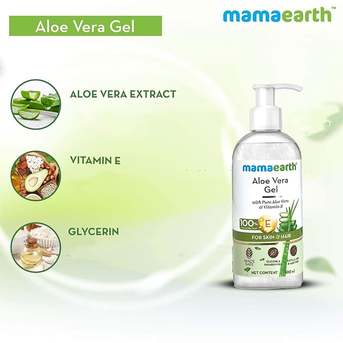 Mamaearth Aloe Vera Gel for Skin & Hair | Hydrates Dry Skin & Scalp | Reduces Sunburn & Wrinkles | Deep Nourishment for All Skin & Hair Types | 10.14 Fl Oz/300ml