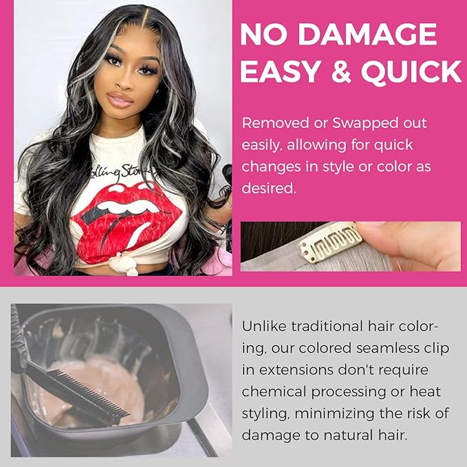 Lashey Seamless Clip in Hair Extensions Human Hair 4pcs 50g Grey 22 Inch Long Straight Clip in Hair Extensions Human Hair with Invisi Edge