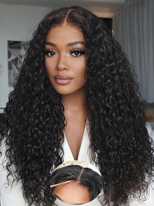 Julia Hair Loose Curly Wave Glueless Wigs Human Hair 7x5 HD Lace Closure Bye Bye Knots Mixed Curls Wig with Invisi Drawstring Pre Plucked Pre Bleached Put on and Go Beginner Friendly 26 Inch