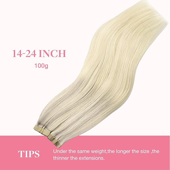 GOO GOO Tape in Hair Extensions Human Hair, 17/22/60 Ash Blonde to Golden Blonde and Platinum Blonde, 26inch 120g 40pcs, Skin Weft Seamless Invisible, Silky Straight with Thick Ends, Remy Human Hair