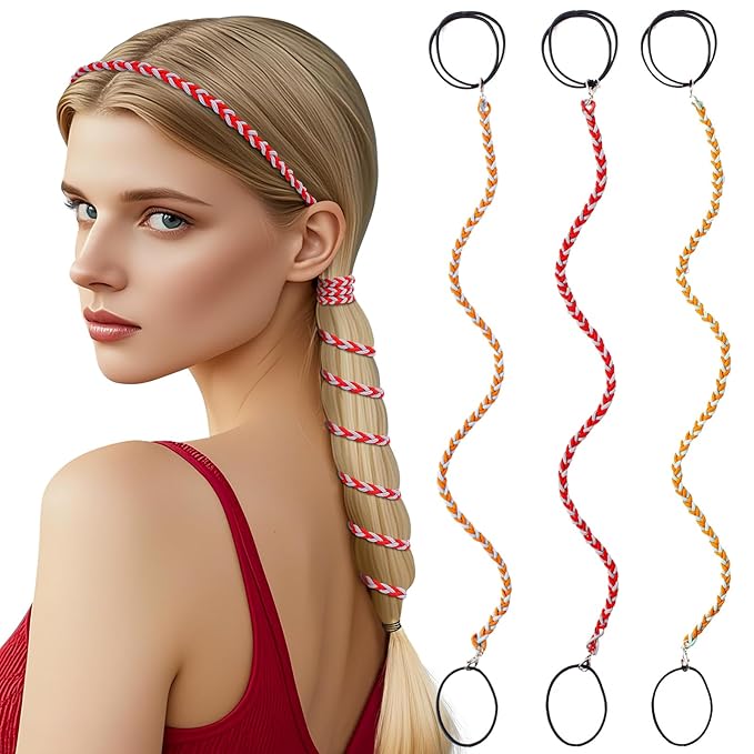 3 Packs Ponytail Holders Hair Ties for Women, Spiral Pony Tails Elastic Braided Hair Holders for Gym Swimming Sports (3pcs25"colorful34)