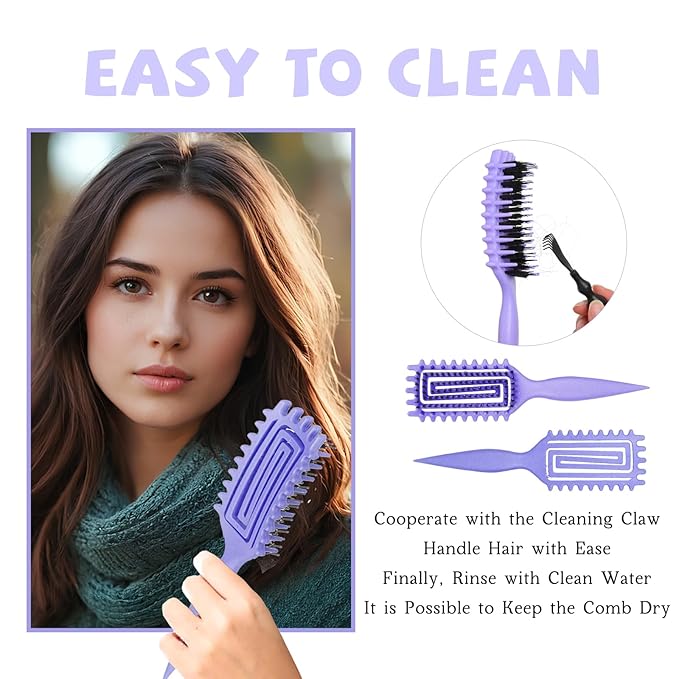 Curl Defining Brush for Curly Hair, Flexi Vented Brush for Faster Drying Hair, Detangling and Shaping to Reduce Pulling (Purple)