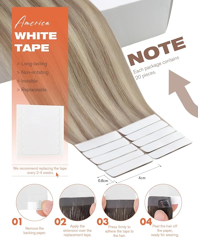 Sunny Hair Blonde Tape in Hair Extensions Human Hair Ash Blonde Highlight Bleach Blonde Hair Extensions Tape in 24 Inch Remy Tape in Txtensions for Women Wedding 20Pcs 50g