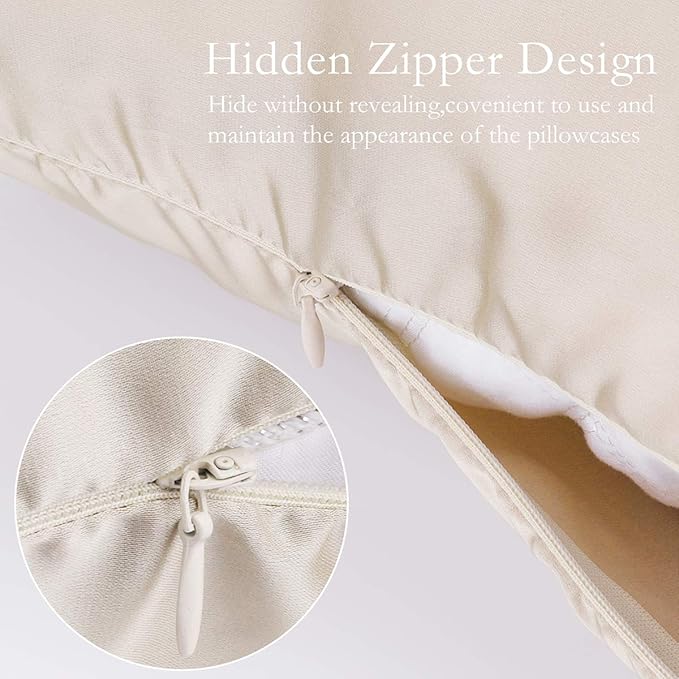 Silk Pillowcase for Hair and Skin 2 Pack 100% Mulberry Silk Bed Pillowcase Hypoallergenic Soft Breathable Both Sides Silk Pillow Case with Hidden Zipper, Queen Size Pillow Cases (Buff Beige)