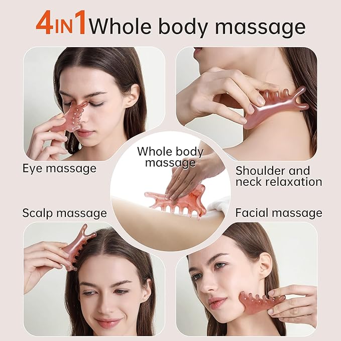 4-in-1 Acupressure Massage Comb - Portable Resin Scalp & Face Massager for Facial Toning, Head Relaxation, Eye Relief & Body Therapy | Bonus Lymphatic Drainage & Anti-Hair Loss (Yellow)