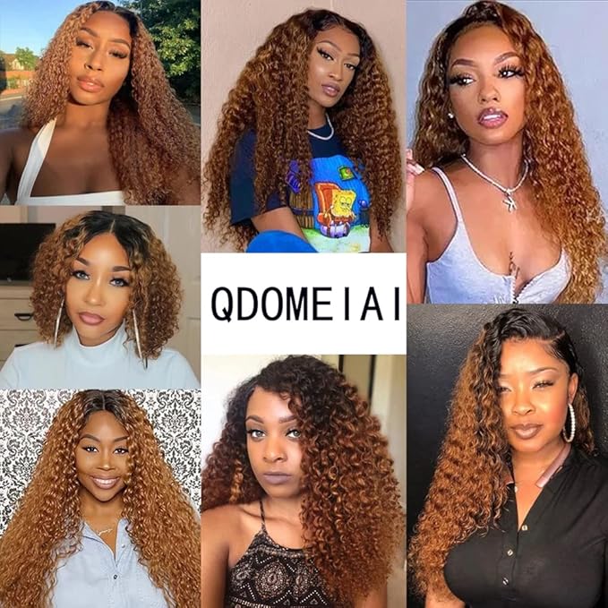 Ombre Brown Lace Front Wigs Human Hair Pre Plucked Curly Wave Brazilian Virgin Hair 13X4 HD Transparent Lace Frontal Wigs with Baby Hair 180% Density 24 Inch