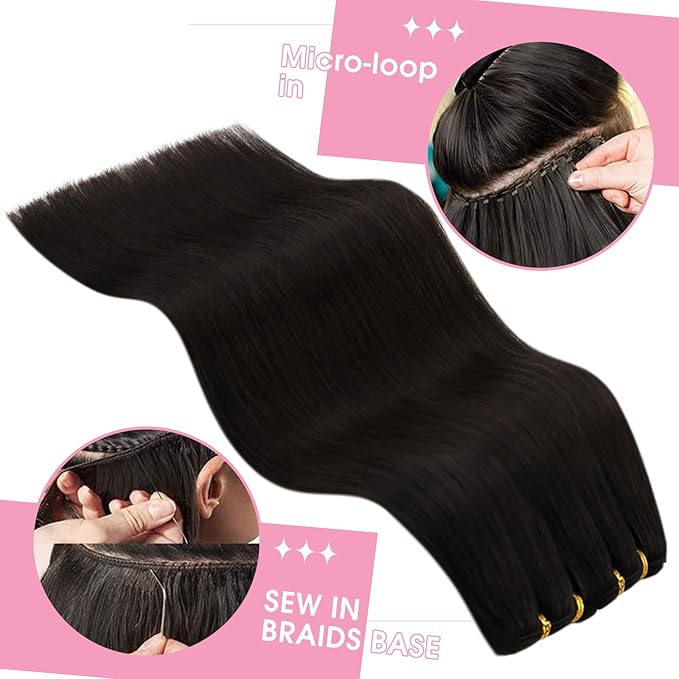 YoungSee 130G Weft Hair Extensions Human Hair Dark Brown Double Weft Human Hair Extensions Darkest Brown Sew in Extensions Thick Remy Hair 24 Inch