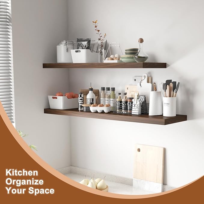 12 Inch Deep Floating Shelves for Wall 2 Pack Floating Shelves Large Storage Space Wall Mount Shelf for Living Room Kitchen Bathroom 36" W x 12" D x 1.2" H Rustic Brown