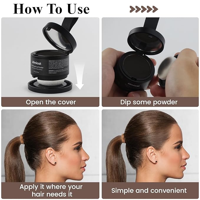 Instant Hairline Powder, Root Touch Up Hair Color for Gray Coverage and Thinning Hair, Root Cover Up Conceals Hair Loss & Bald Spots, Natural and Non-Greasy Hair Color for Women & Men, Black