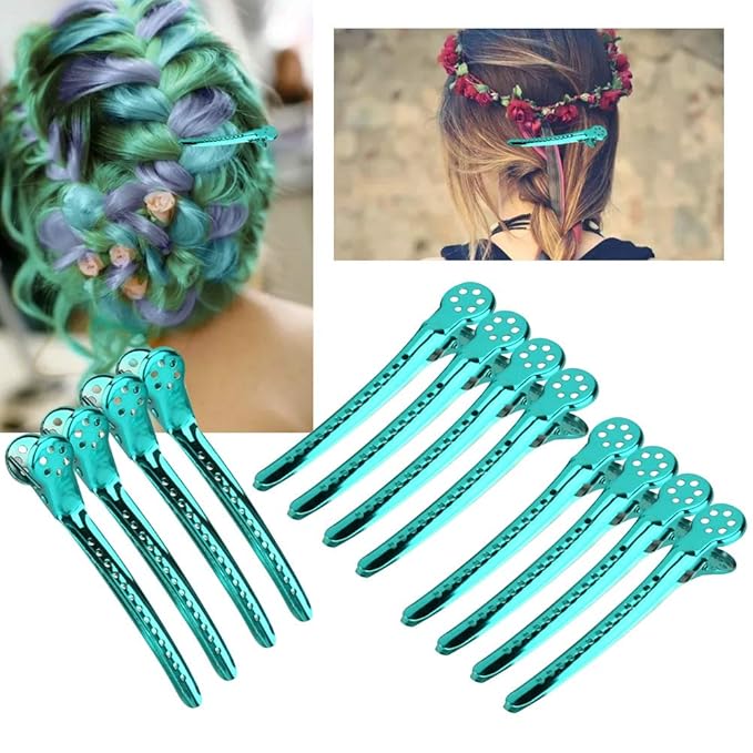 Hair Styling Clips, ANGGREK 12pcs/Box Hair Styling Clips Hairdressing Salon Sectioning Hairpins Duck Billed Hair Cutting Clips for Thick and Thin Hair Salon Styling 6 Colors(green)
