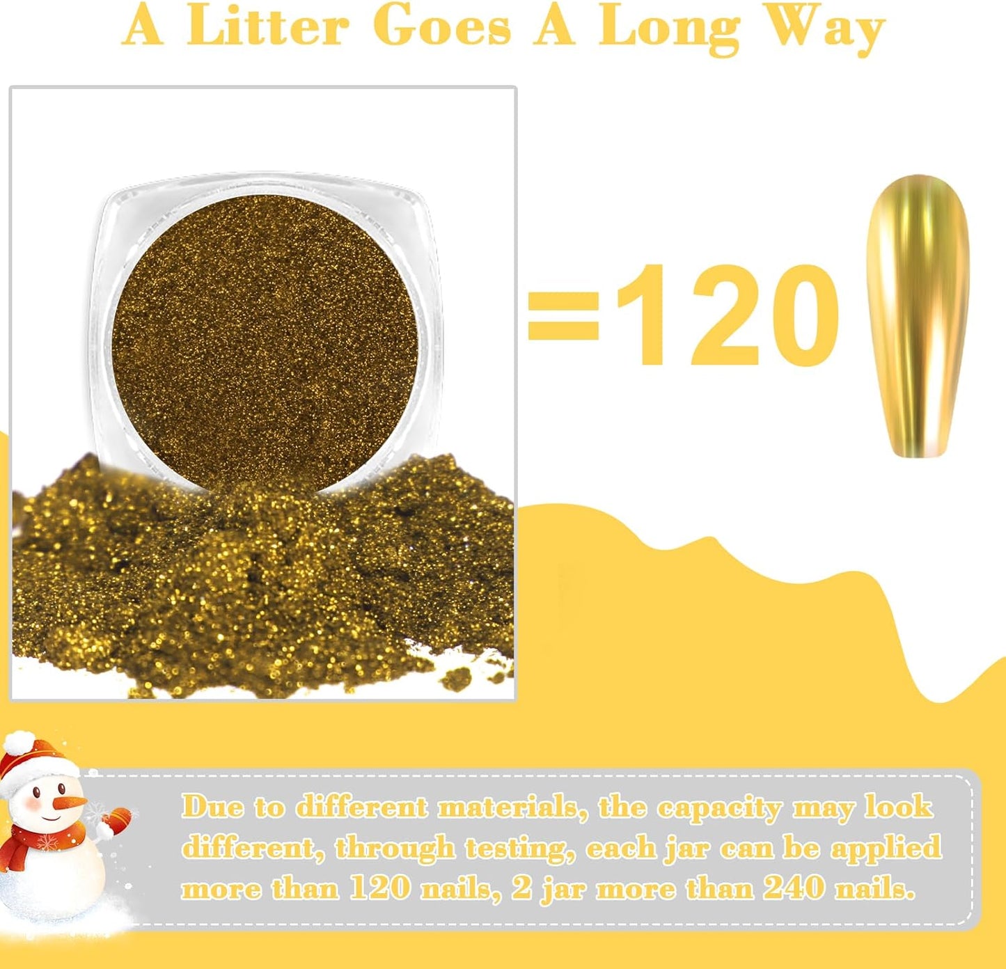 Allstarry Gold and Silver Chrome Nail Powder, 2 Colors Metallic Effect Mirror Gold Chrome Powder Pigment Shiny Holographic Manicure Pigment Siver Nail Fine Glitter Dust Kit for Nail Art