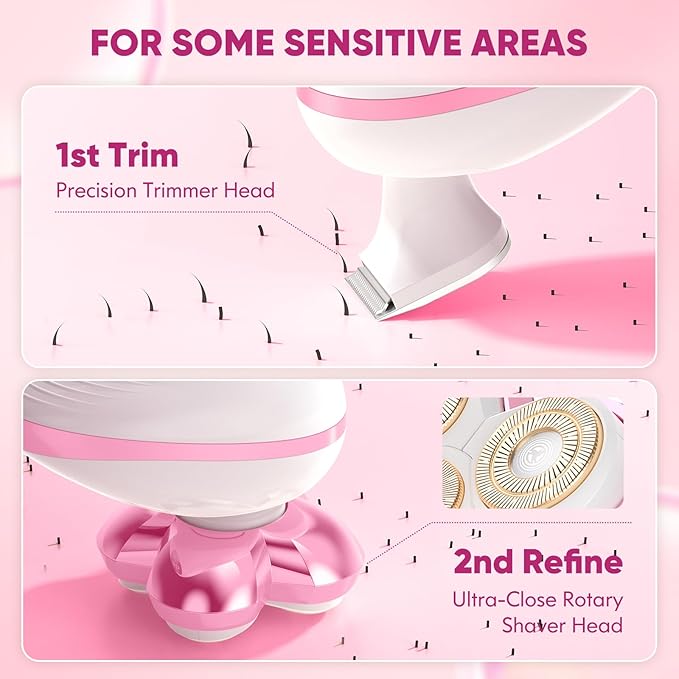 Electric Razors for Women - Upgraded Magnetic Electric Shaver for Women, Cordless Painless Hair Remover for Legs Bikini Face, Lady Trimmer for Sensitive Skin, Detachable and Waterproof, Pink