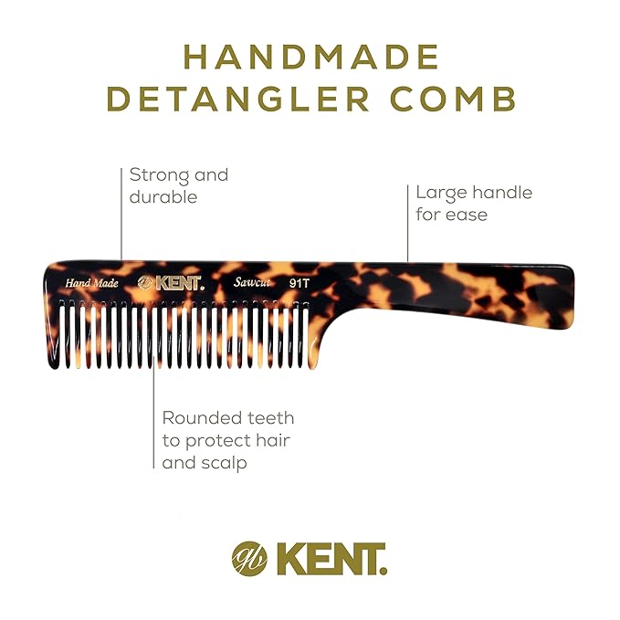 Kent 91T TY Detangler Combs for Women Wide Tooth Hair Comb for Curly and Wavy Hair, Wide Tooth Combs and Wet Hair Comb, Large Handle Shower Comb for Effective Detangling
