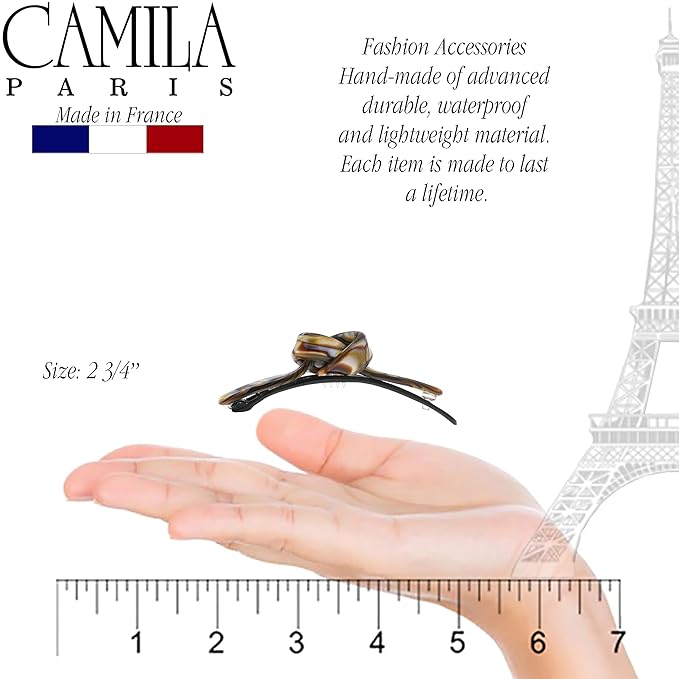 Camila Paris CP3357 French Hair Barrette Clip for Girls, Handmade, Onyx, Metal-Free Closure Strong Hold Grip Hair Clips for Women, No Slip Durable Styling Girls Hair Accessories, Made in France