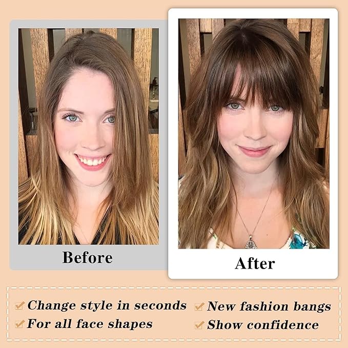 NAYOO Wispy Bangs Hair Clip - Blonde 100% Real Human Hair Clip in Bangs for Women Fringe with Temples Hairpieces for Daily Wear (Blonde, Wispy Bangs)