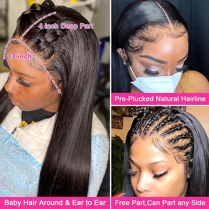 Hermosa 12A 13x4 HD Lace Front Human Hair Wigs Pre Plucked with Baby Hair 220% Density Brazilian Straight Wigs Human Hair for Women Natural Hairline 20 inch