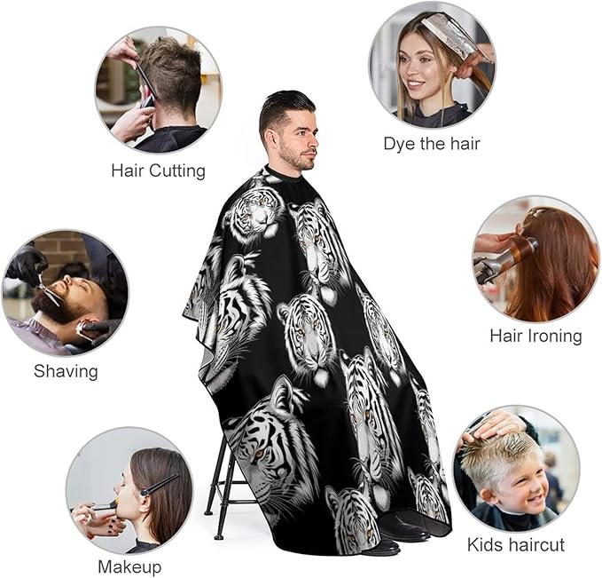Large Long Professional Barber Cape, Hairdressing Apron Animal Tiger Black Art Shampoo Cutting Household Capes Wrap for Hair Salon
