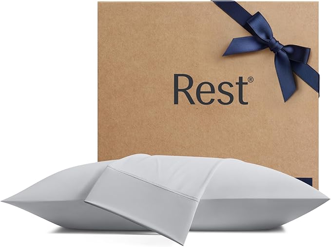 REST® Evercool®+ Cooling Pillowcases Standard - 2 Pillowcases for Sensitive Skin, Silver Infused Fabric for Hygienic Sleep, Silky Smooth for Curly Hair, High Elastic for Snug Fit (19x29 inches)