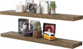 BAMEOS Floating Shelves,Wall Mounted Wooden Shelves with Invisible Brackets Set of 2, Hanging Wall Shelves Decoration for Bedroom, Bathroom, Living Room and Kitchen