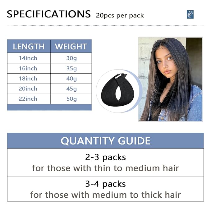 COOKAYU Invisible Tape in Hair Extensions, 18 Inch 40g 20pcs Jet Black Seamless Straight Invisible Extensions Human Hair Invisi Edge Tape ins