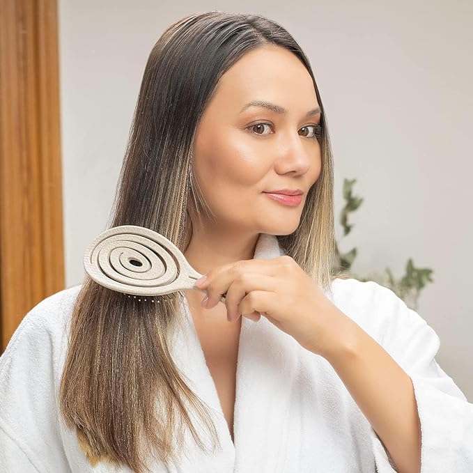 Ninabella Detangle Hair Brush for Women & Men - Does not Pull - Straightening Brushes for Straight & Curly Hair - Unique Spiral Detangling Hairbrush - Cream