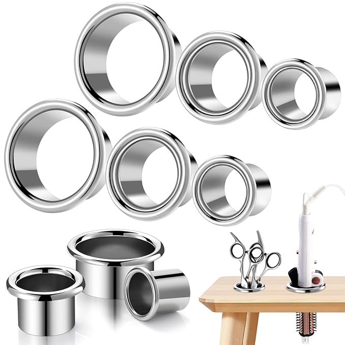 6 Pcs 3.0" 2.0" 1.5" Canister Hair Dryer Holder Insert Salon Station Stainless Steel Hot Iron Appliance Tube Hair Tool Holder Tube Organizer for Vanity Hairdresser Bathroom