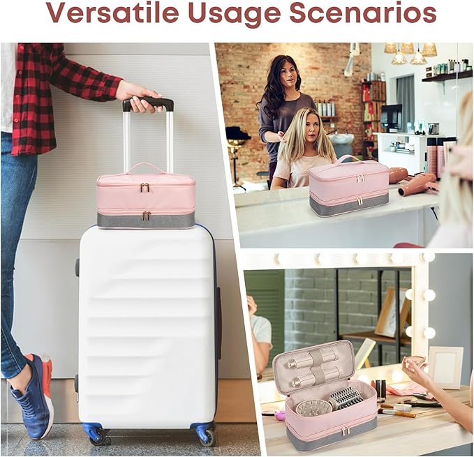 Travel Carrying Case for Shark Flexstyle FlexFusion Revlon Hair Dryer Airwrap, Portable Double Layer Shark Hair Tools Storage Organizer Bag for Airwrap Styler and Attachments, Pink Gray-Bag Only