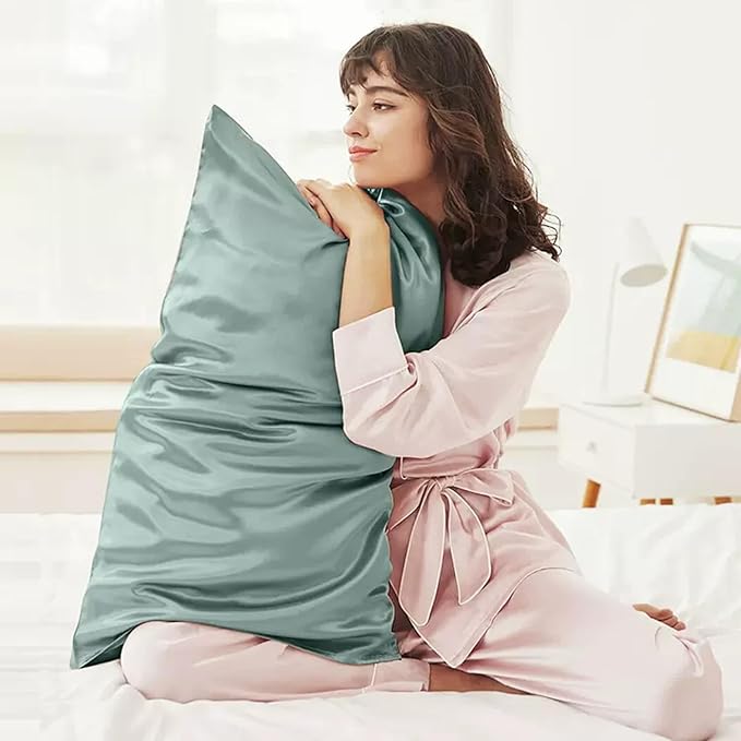 Teal Silk Pillow Cases Queen Made in USA, 100% Mulberry Silk Pillowcase with Hidden Zipper, Premium 22 Momme Cooling Acne Pillowcase, 1 Pack 20"x30" (Queen, Mineral Blue)