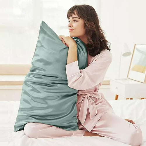 22 Momme Silk Pillowcase for Hair and Skin Made in USA,100% Pure Mulberry Silk Pillow Cases, 6A Grade Natural Organic Silk, Oeko-TEX Certified, Anti Aging, 1 Pack 20"x26" (Standard, Mineral Blue)